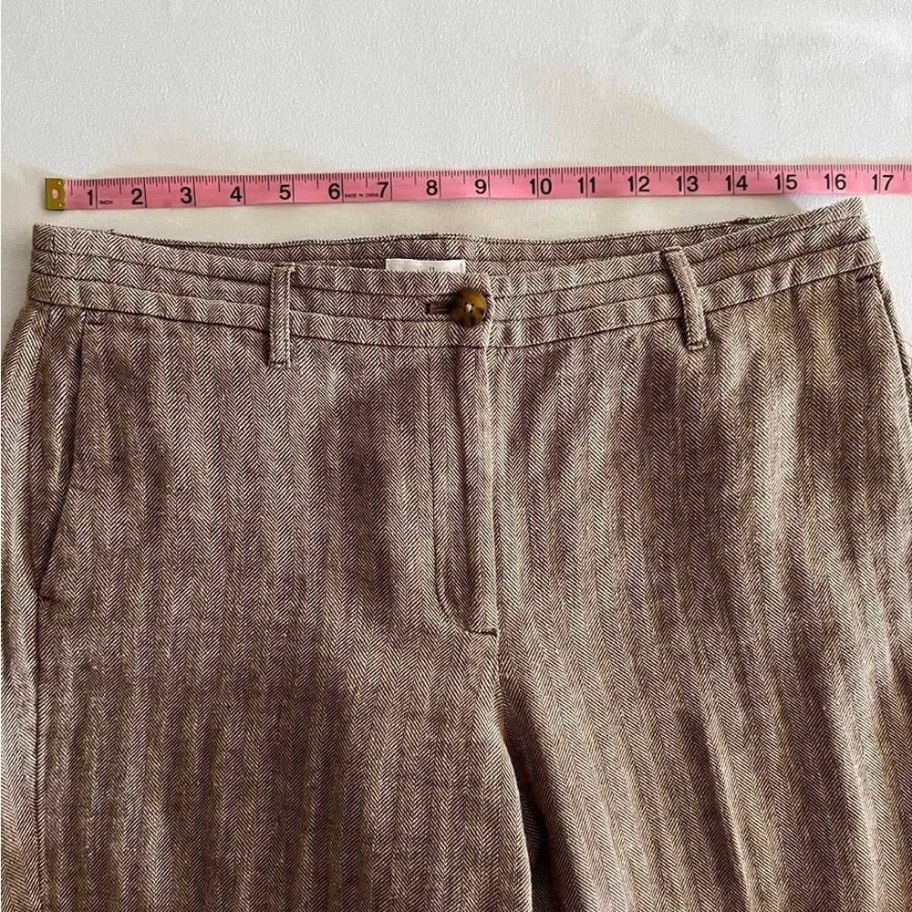 J. Jill Linen & Cotton Herringbone Pants Trousers In Coffee - Picture 9 of 10